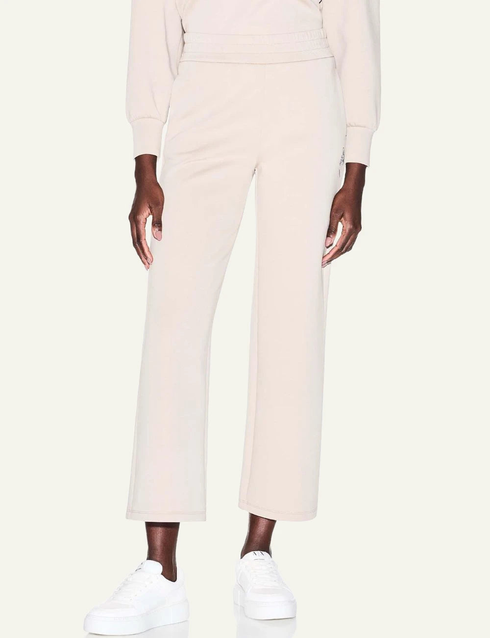 armani exchange beige cropped sweatpants strass logo front model view