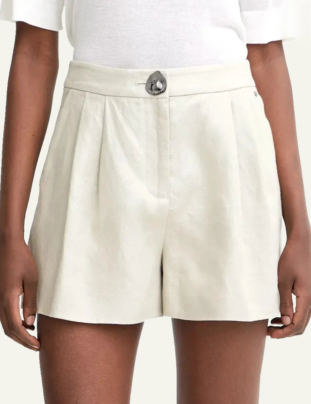 armani exchange ecru linen shorts front  view