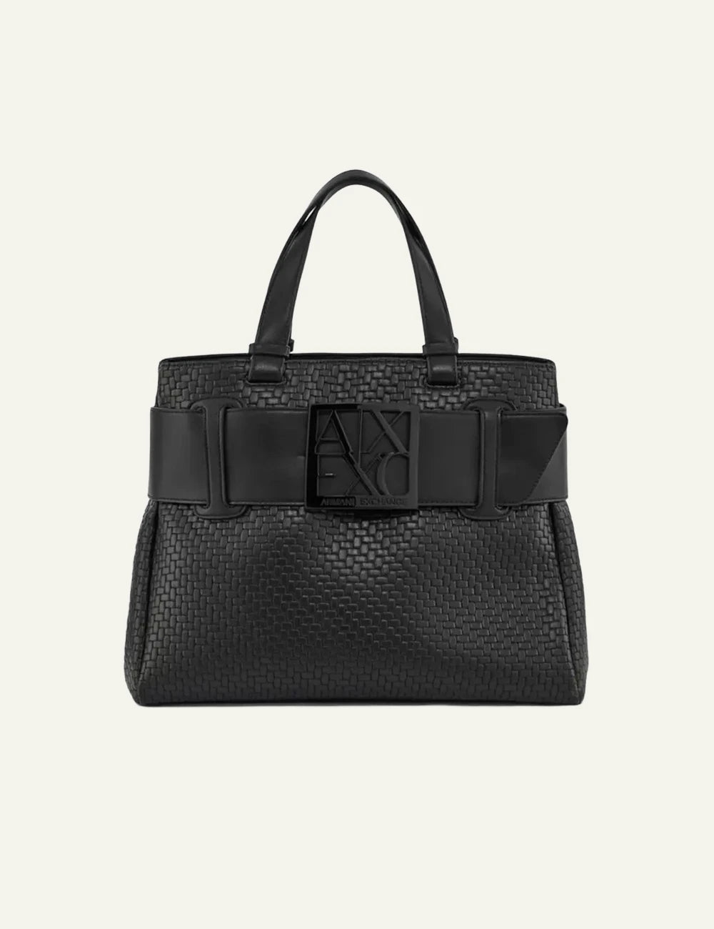 armani exchange woven black tote bag AX logo front view