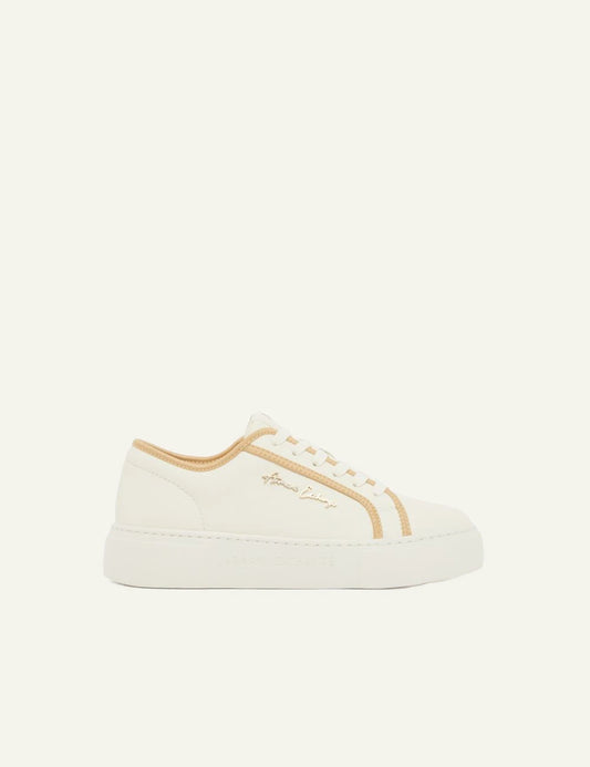 armani exchange off white sneakers beige trim side view