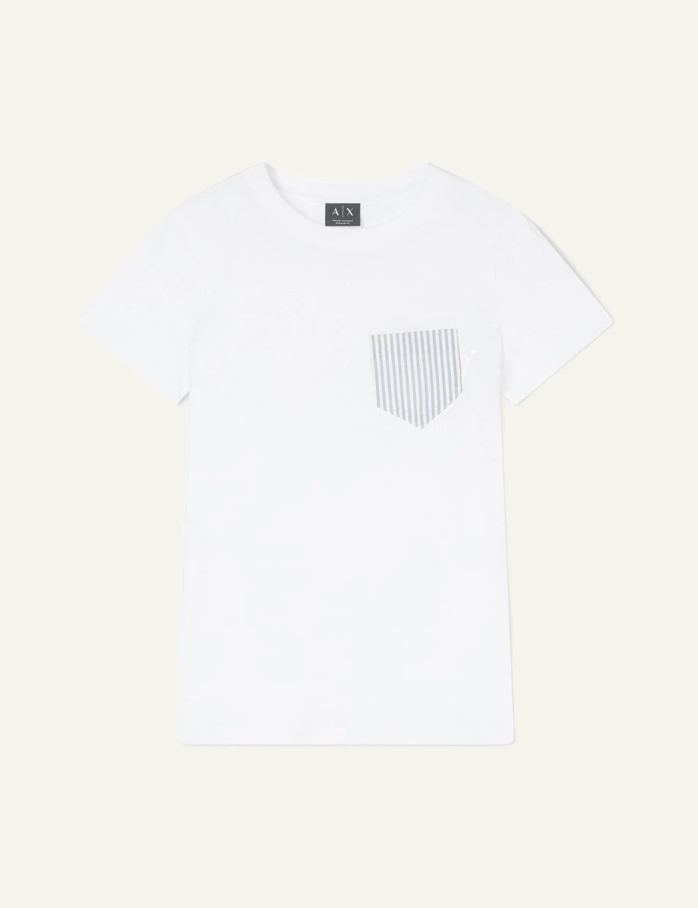 armani exchange white t-shirt striped pocket front view