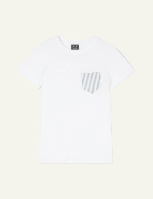 armani exchange white t-shirt striped pocket front view