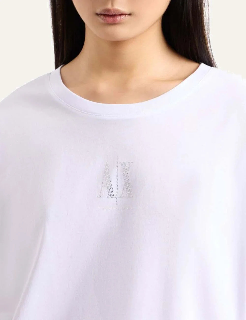 Armani Exchange white t-shirt AX logo detail view
