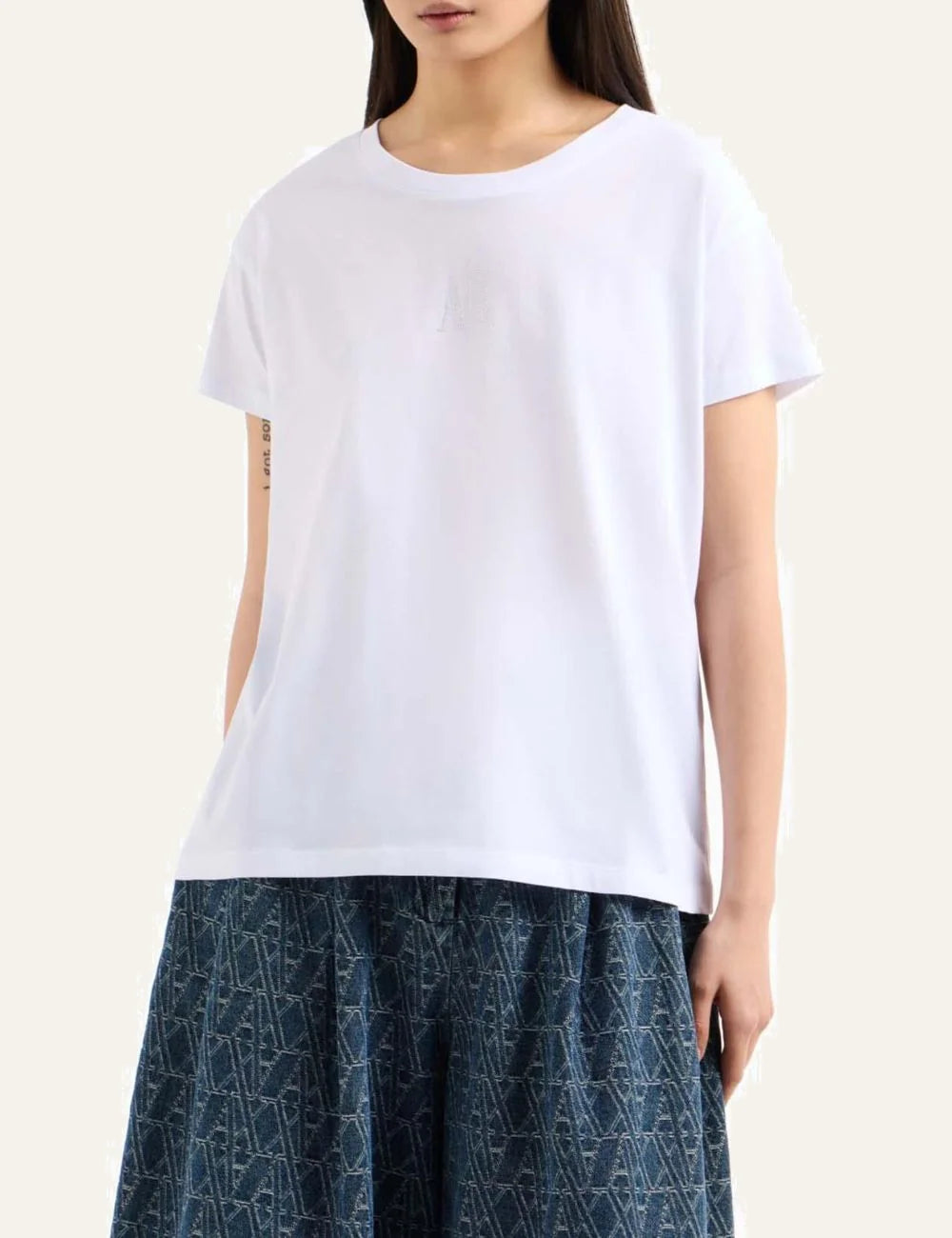 Armani Exchange white t-shirt AX logo front model view