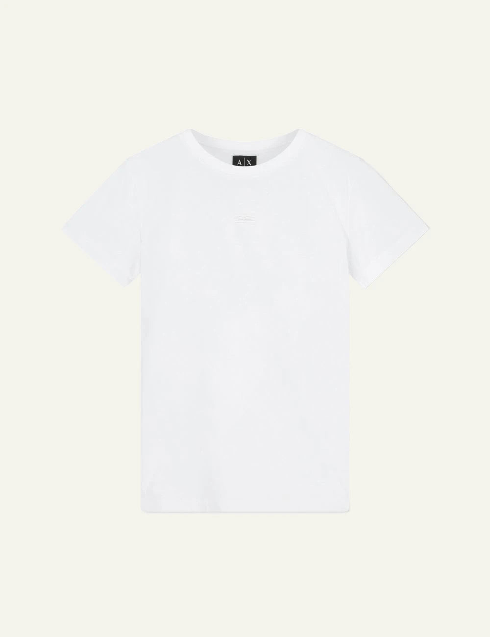 Armani Exchange white t-shirt minimal logo front flat view