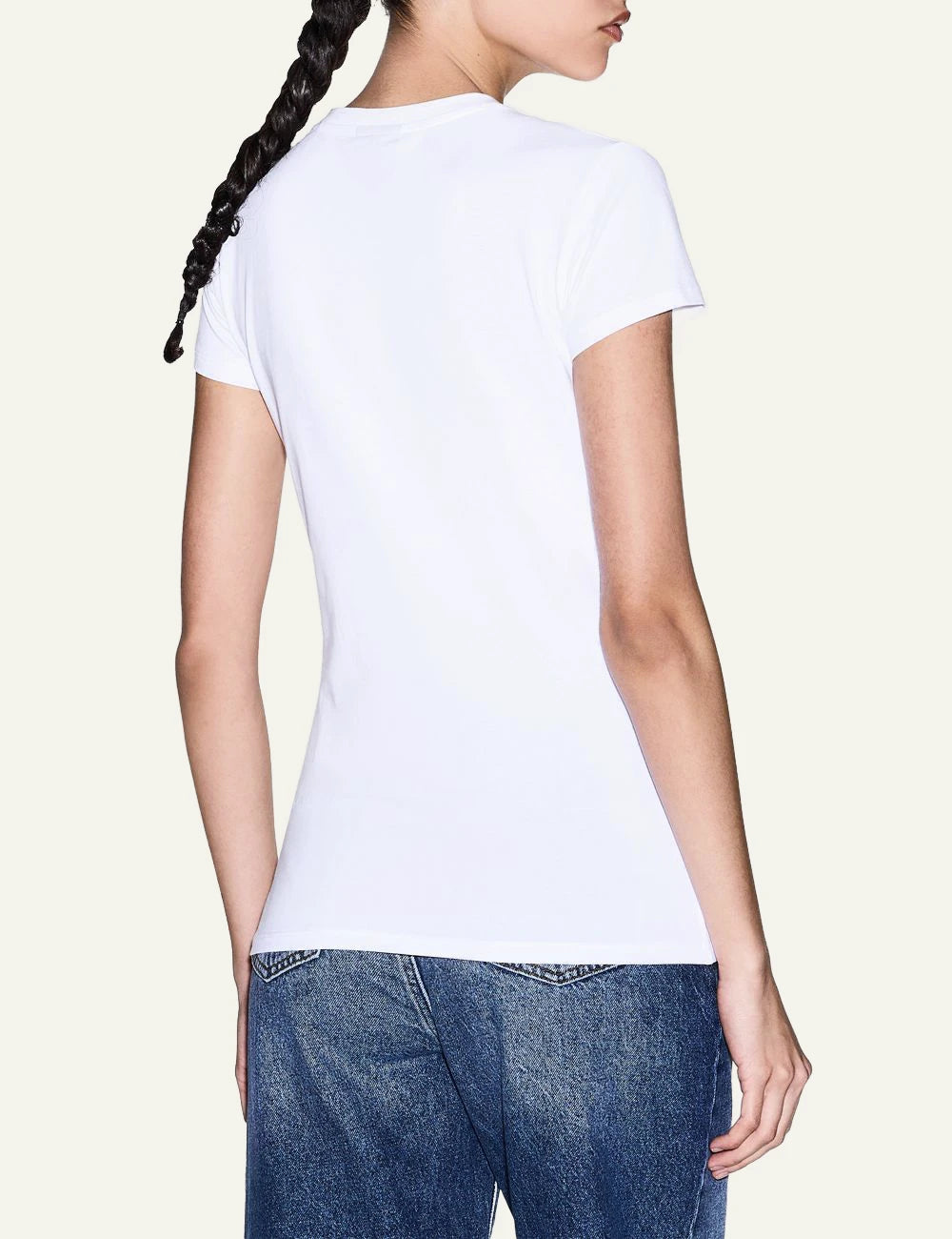 Armani Exchange white v-neck t-shirt minimal logo back view
