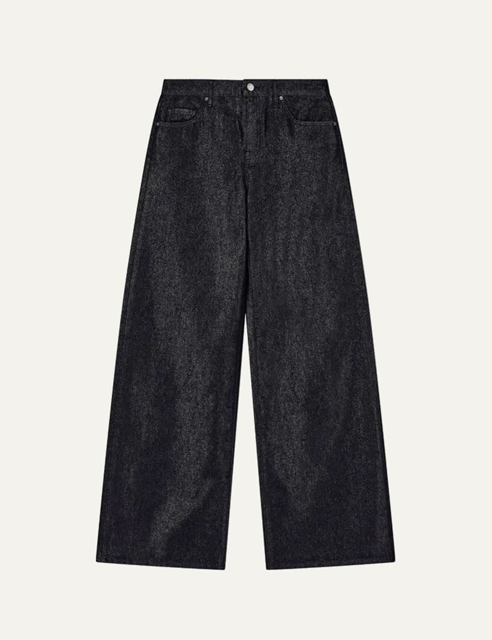 Armani Exchange women's black denim bootcut jeans with high waist, wide legs, five-pocket design and faded wash effect.