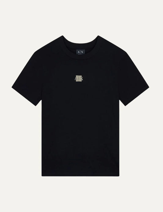 armani exchange womens black gold  ogo short sleeve tshirt