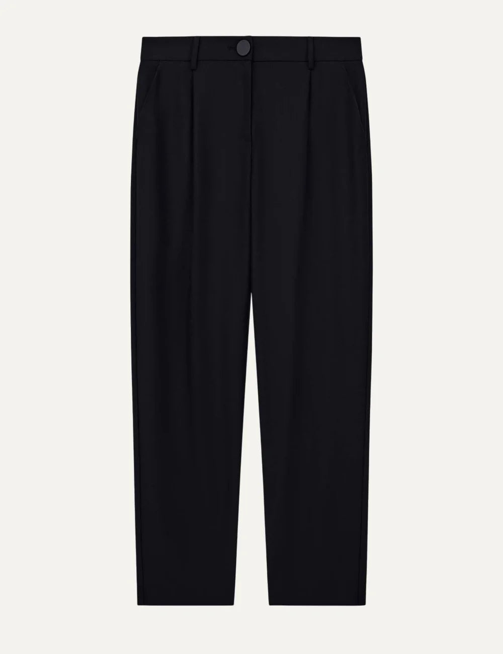 Women's Armani Exchange black high-waisted tailored trousers with front pleats, straight legs and side pockets