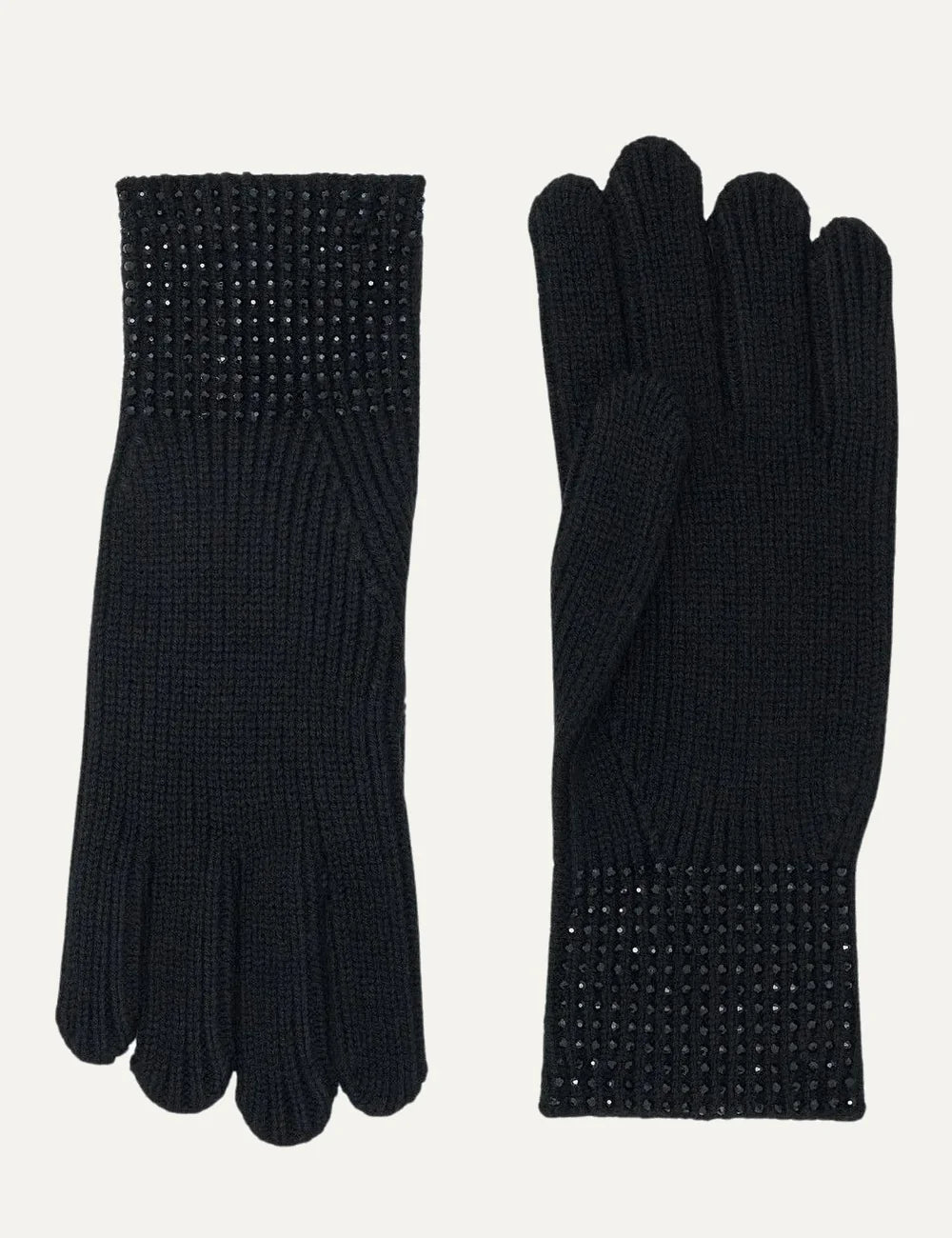 Women's Armani Exchange black knitted gloves with ribbed cuffs and rhinestone embellishments