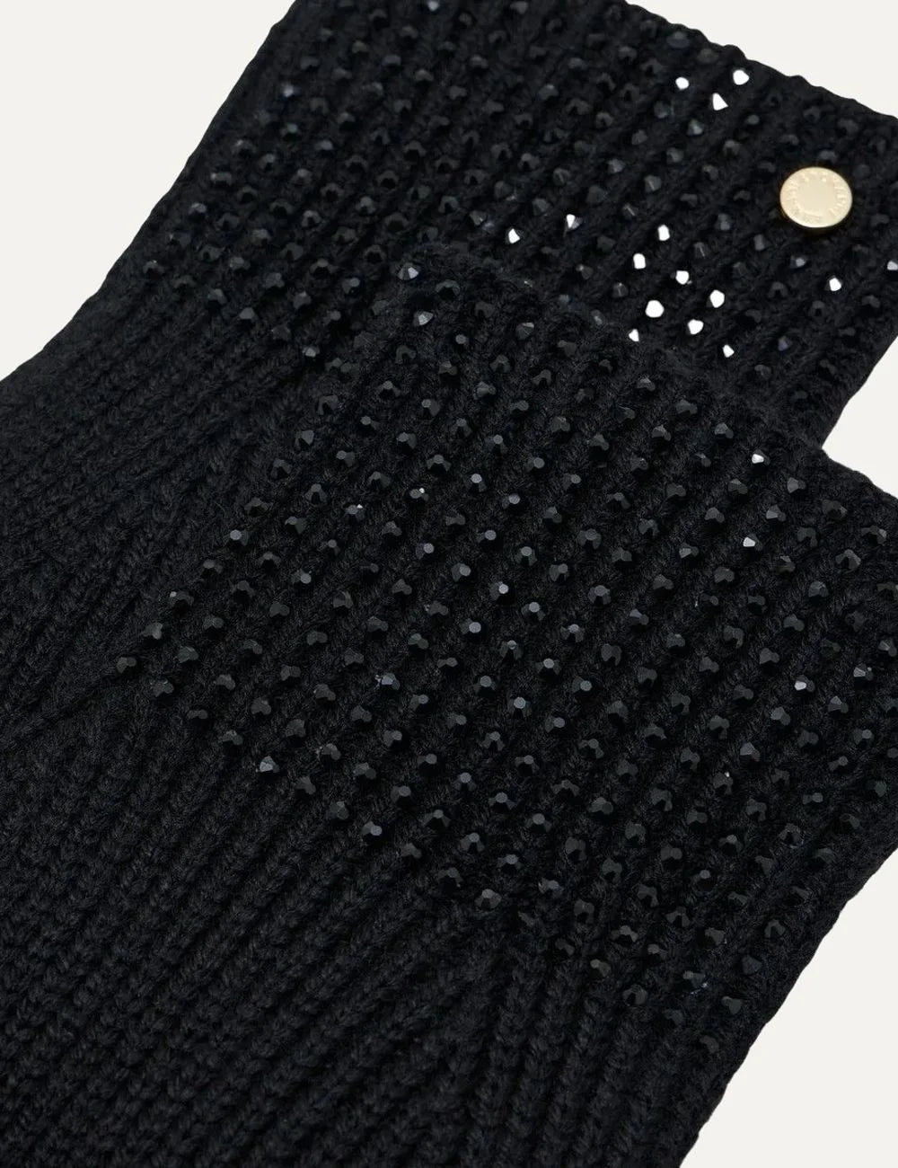 Women's Armani Exchange black knitted gloves with ribbed cuffs and rhinestone embellishments detail