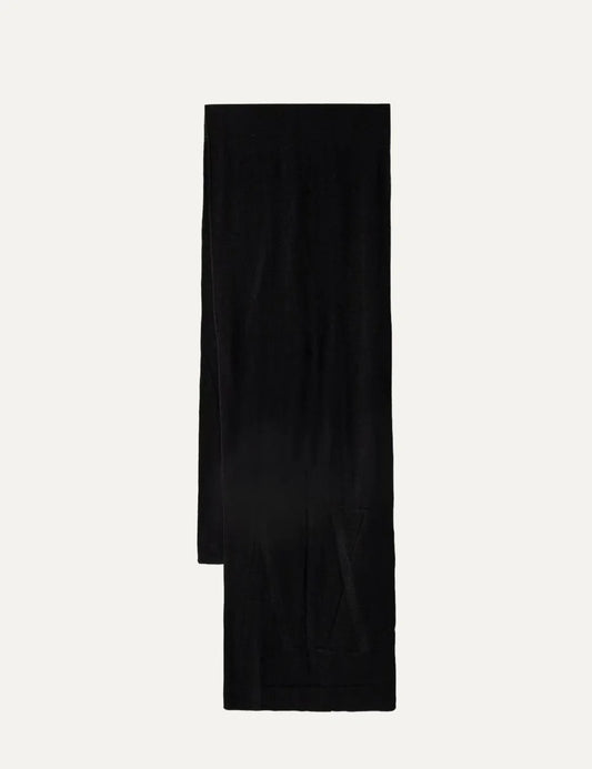 Armani Exchange women's black knitted wool scarf with tonal AX logo and straight edges.
