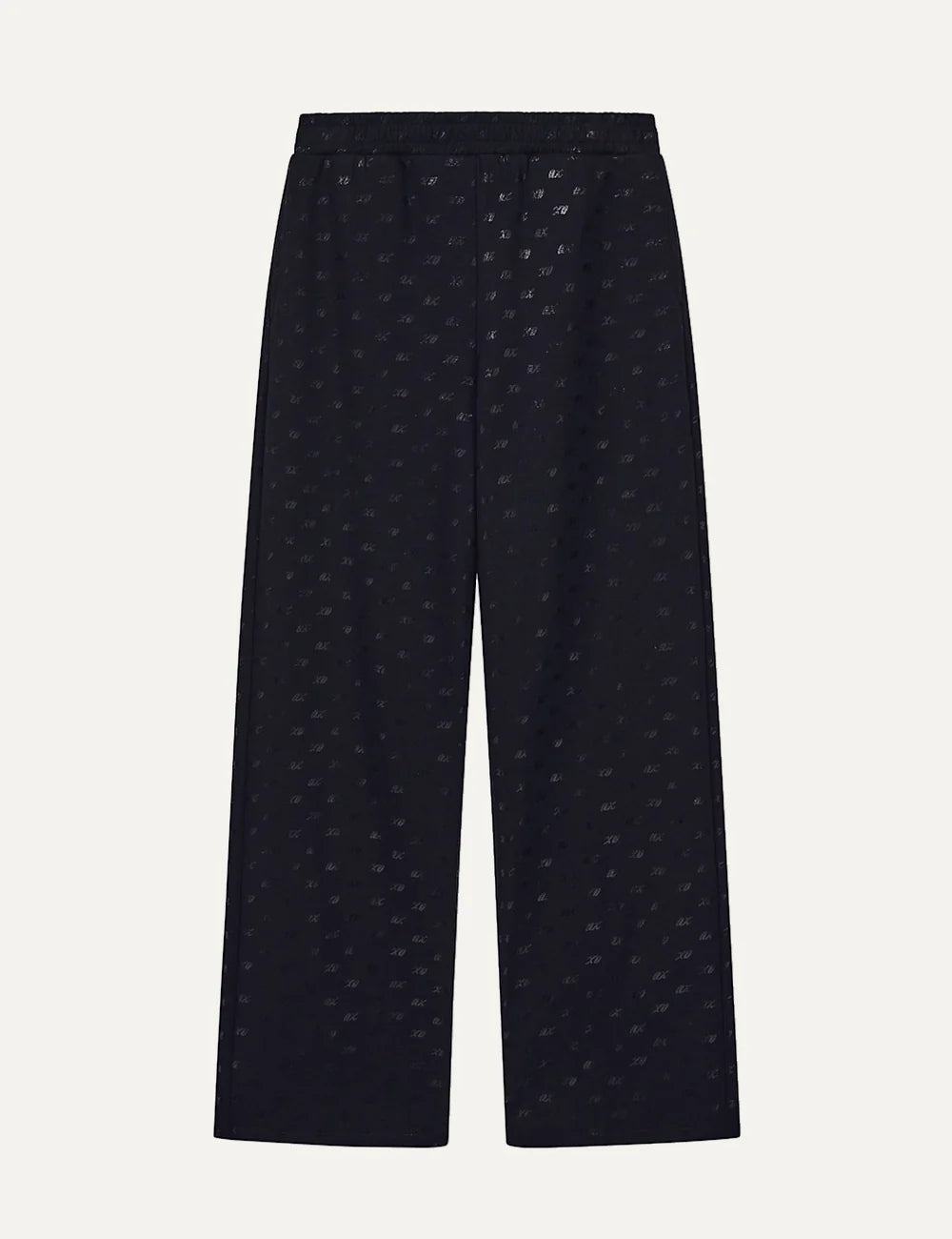 Armani Exchange women's black wide-leg cotton sweatpants with all-over tonal A|X logo print and elasticated waistband.