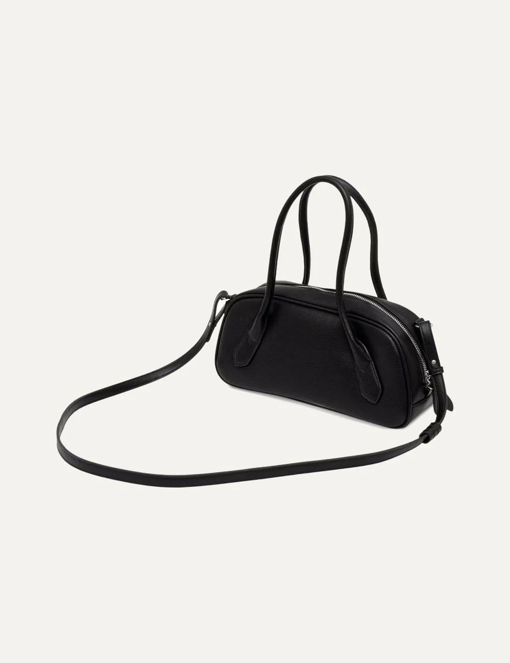 Women's Armani Exchange black pebbled shoulder bag with long top handles, detachable strap, silver-tone logo and zip closure back