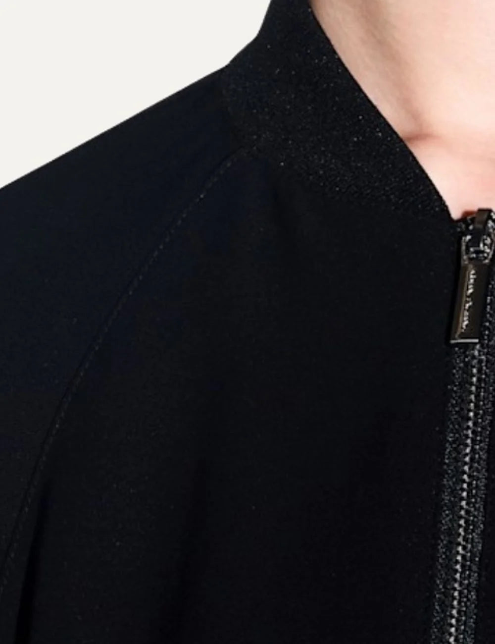 Women's Armani Exchange black polyester bomber jacket with zip closure, flap pockets and tonal logo elastic trims detail