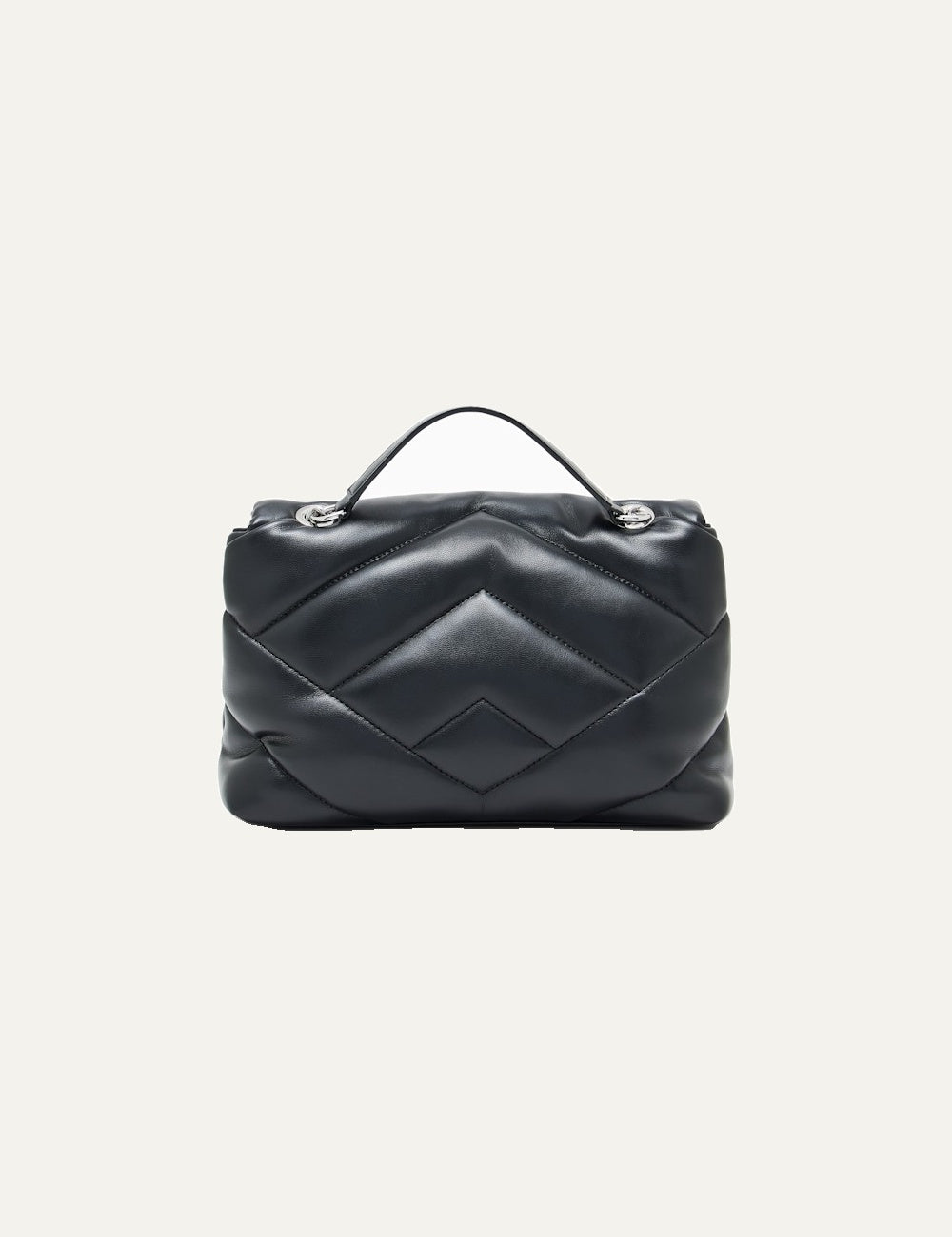 Armani Exchange women's black quilted crossbody bag with geometric stitching, silver-tone chain strap and metal A|X logo back