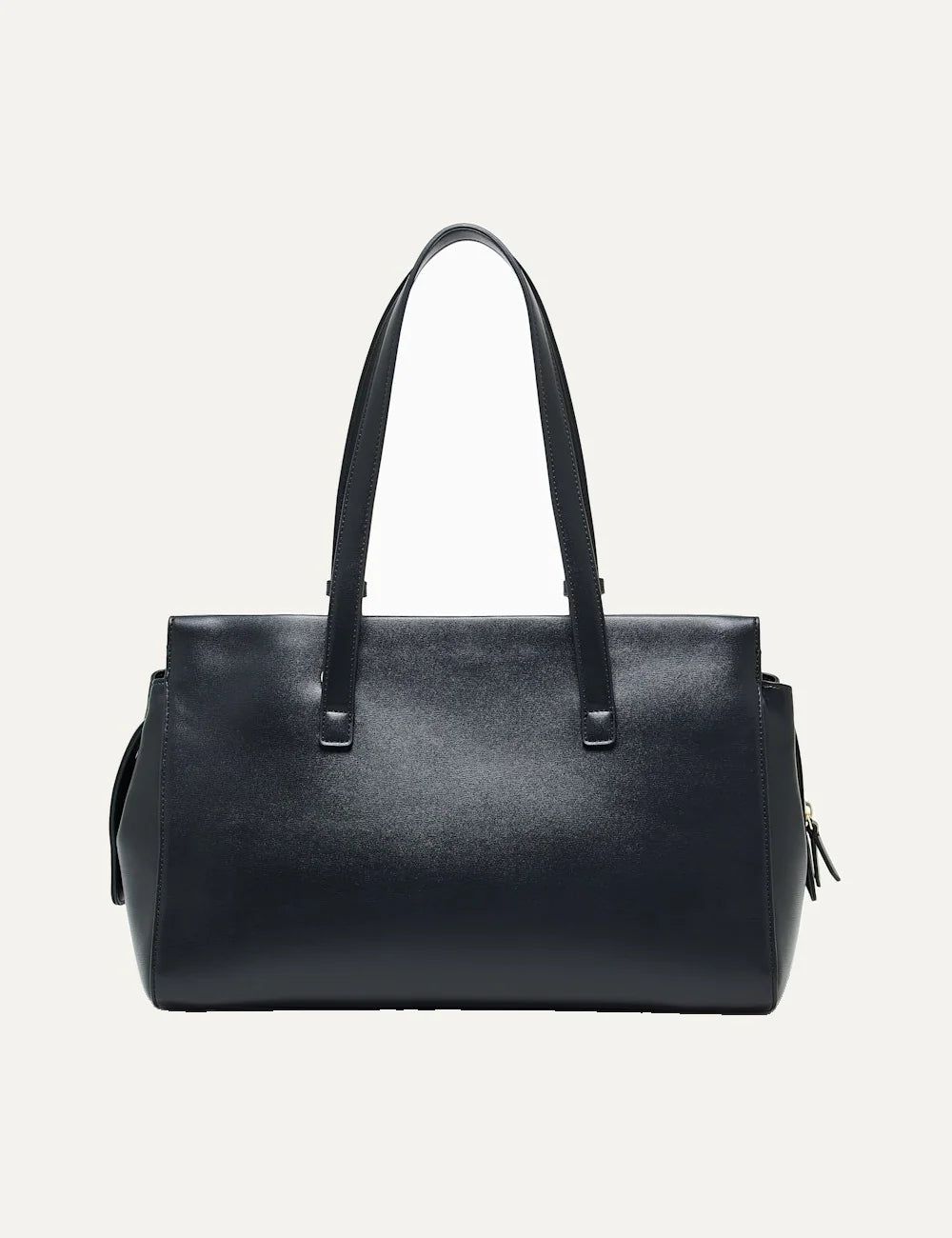Women's Armani Exchange black shopping bag with smooth coated finish, long shoulder handles, detachable strap and gold-tone padlock detail back