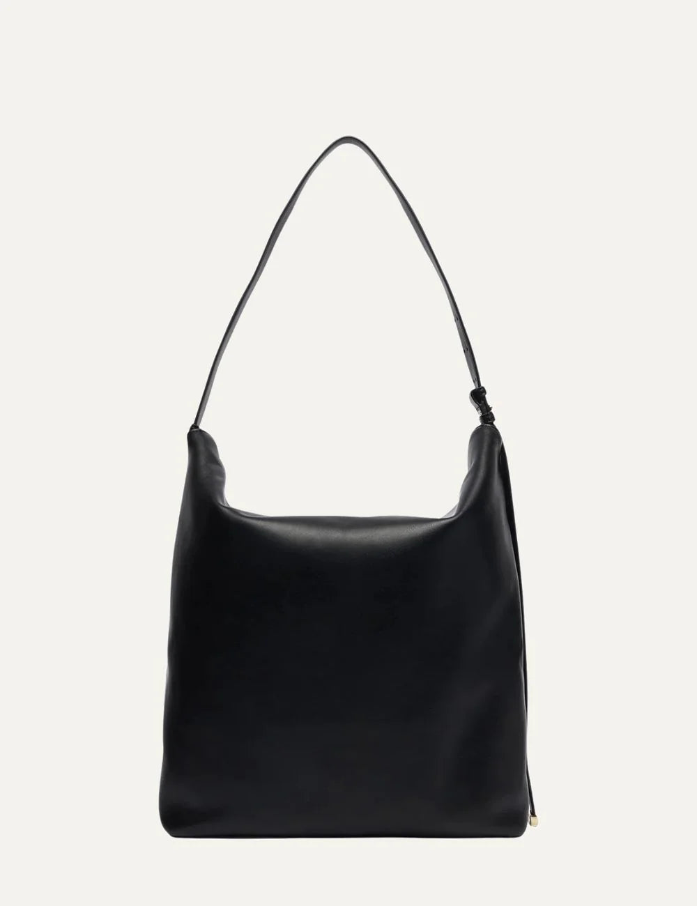 Women's Armani Exchange black shoulder bag with smooth coated finish, long shoulder strap, drawstring detail and gold-tone A|X logo back