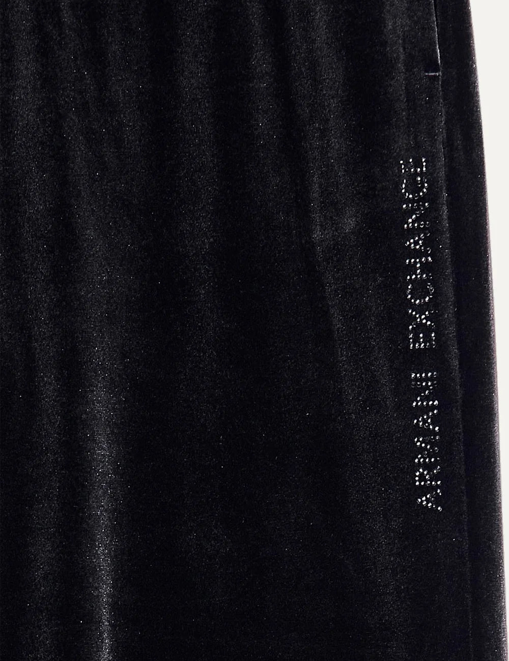 Armani Exchange women's black velvet wide leg sweatpants with elastic waistband and tonal vertical side logo detail