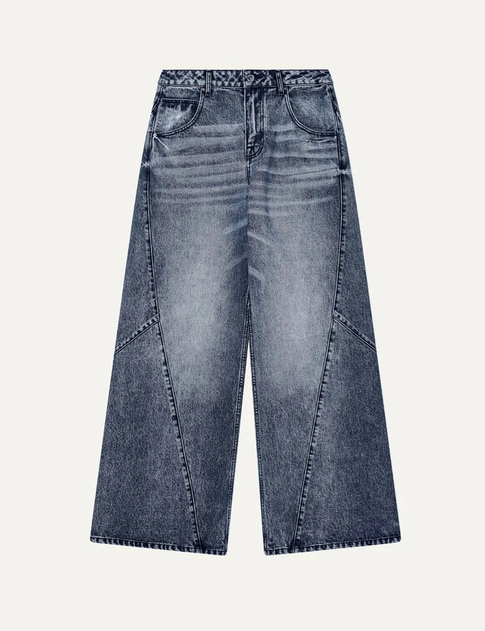 Women's Armani Exchange blue washed denim jeans with low waist, oversized fit, wide legs and panel seam details