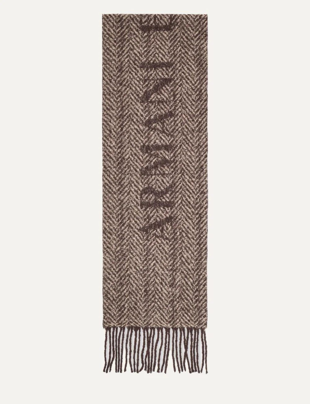 Women's Armani Exchange brown and beige herringbone scarf with large logo lettering and fringed edges