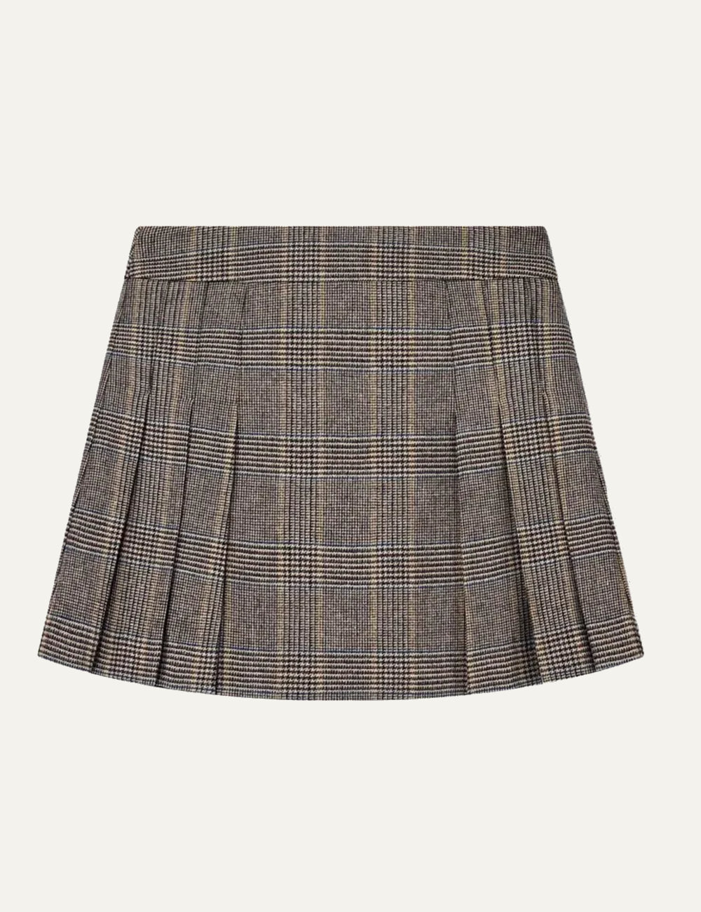 Women's Armani Exchange brown checked mini skirt with pleated design, high waist and A-line silhouette