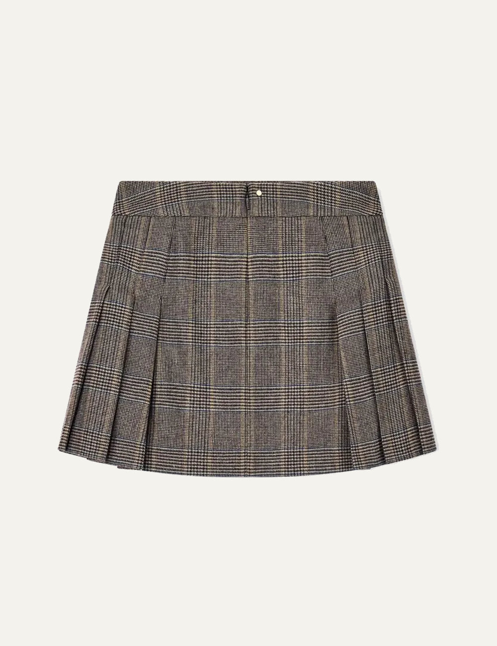 Women's Armani Exchange brown checked mini skirt with pleated design, high waist and A-line silhouette back