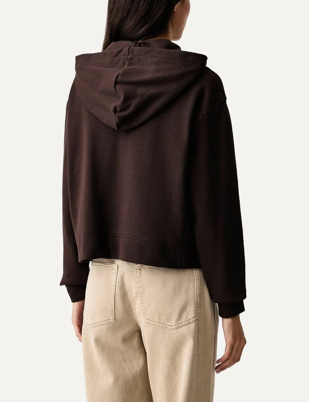 Armani Exchange women's dark brown cotton zip-up hoodie with chest logo, dropped shoulders and ribbed cuffs back