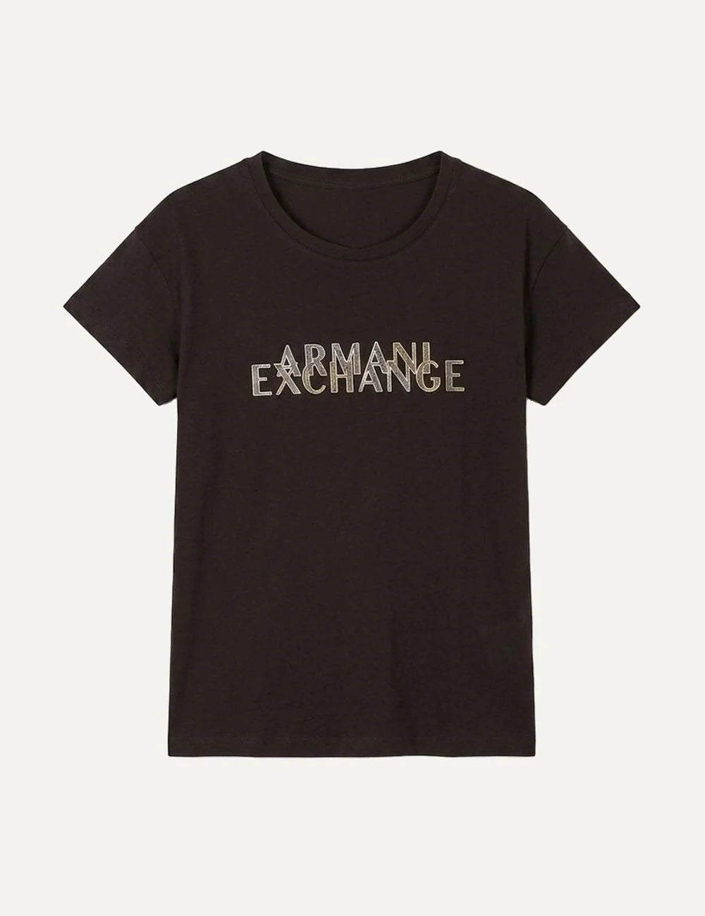 Women's Armani Exchange dark brown oversized cotton T-shirt with crew neck, short sleeves and logo detail on the front