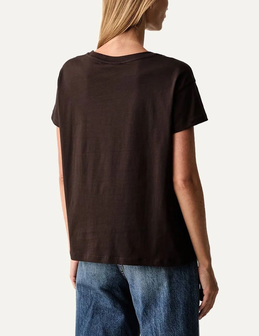Women's Armani Exchange dark brown oversized cotton T-shirt with crew neck, short sleeves and logo detail on the front back