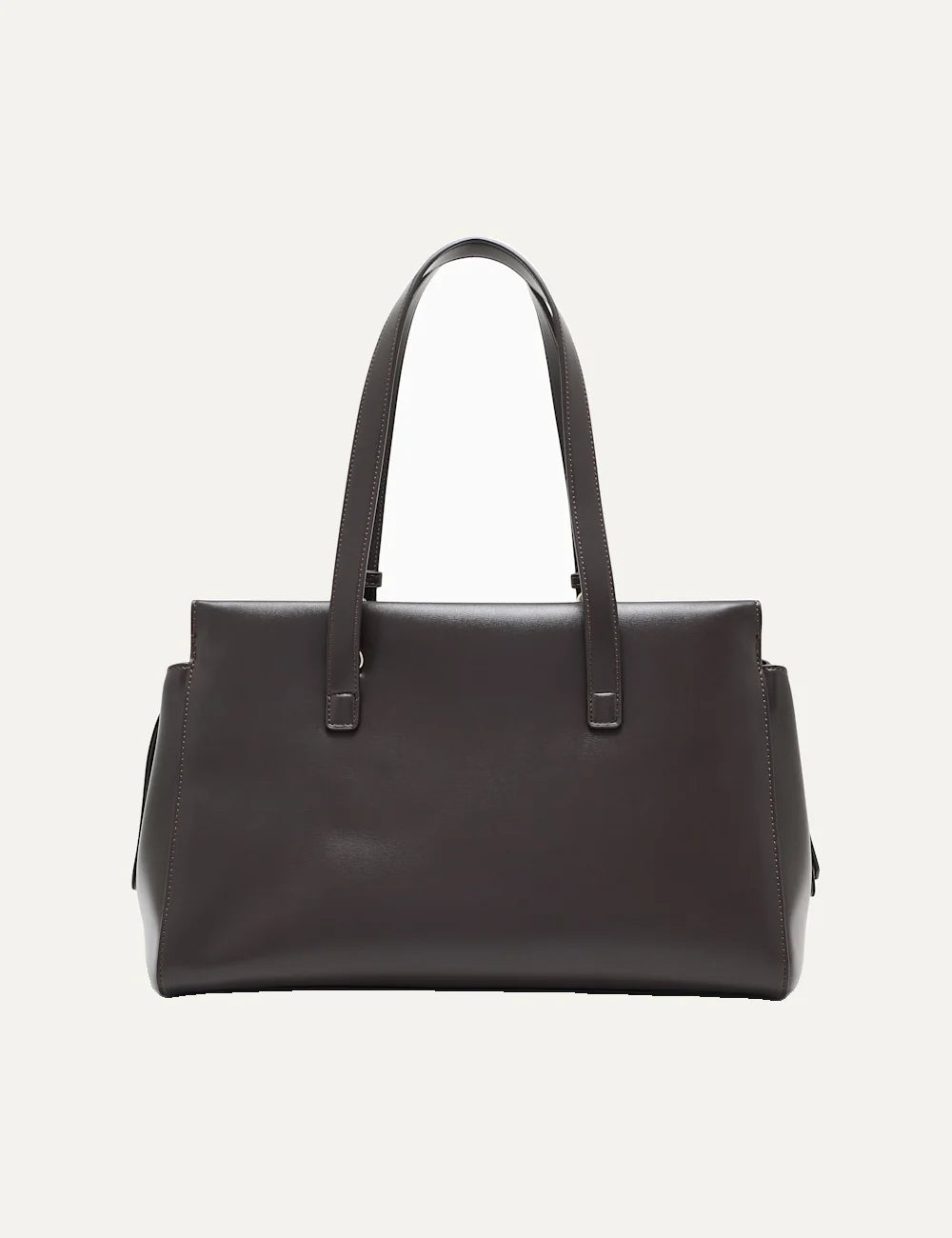 Women's Armani Exchange dark brown shopping bag with smooth coated finish, long shoulder handles, detachable strap and gold-tone padlock detail back
