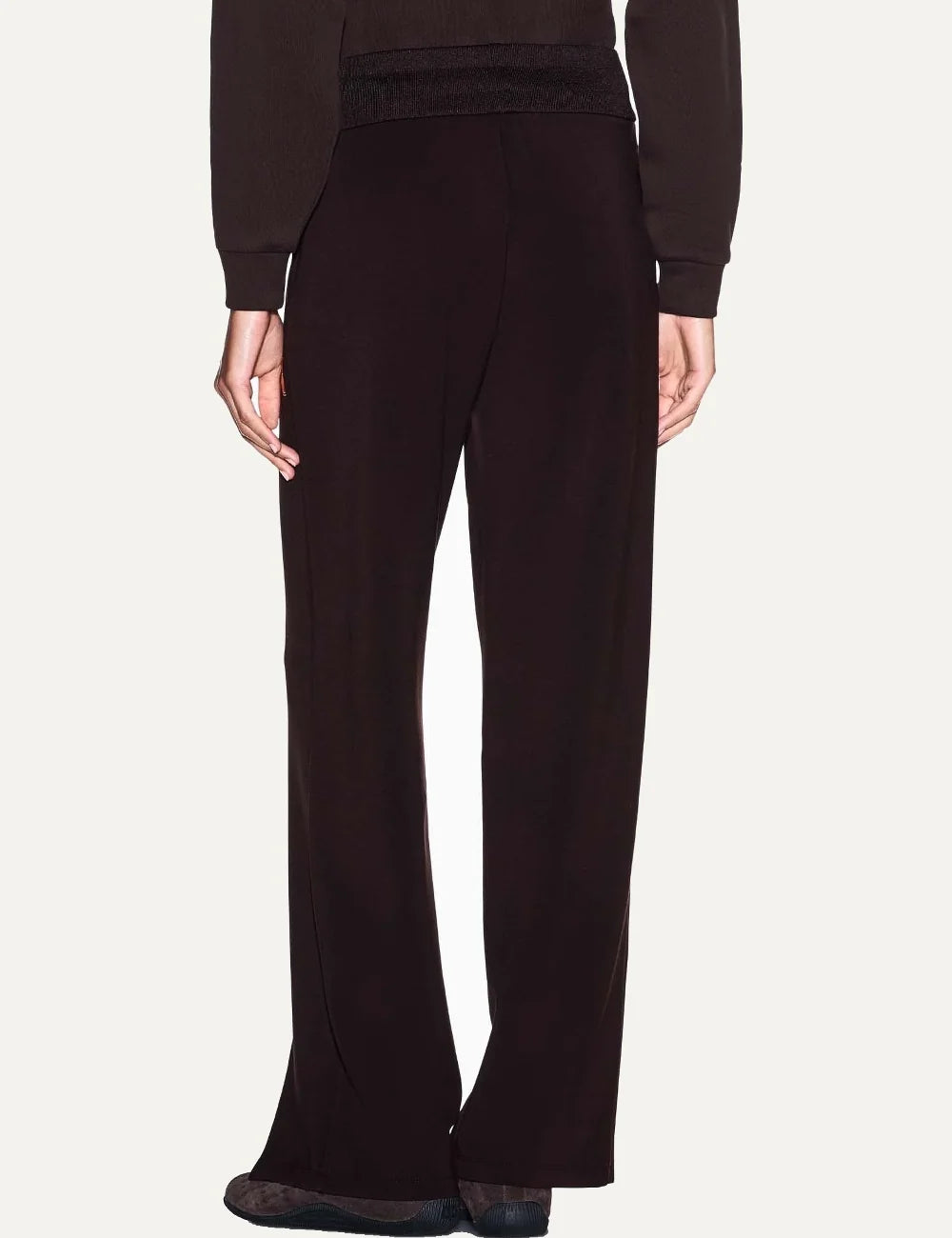 Armani Exchange women's dark brown wide-leg sweatpants with elastic waistband, A|X logo and front hem slits back