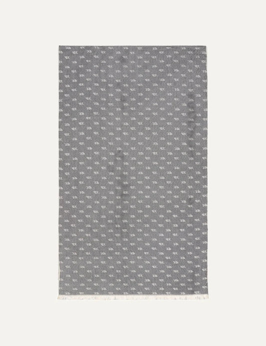 Women's Armani Exchange grey scarf with all-over monogram pattern, ecru details and fringed edges