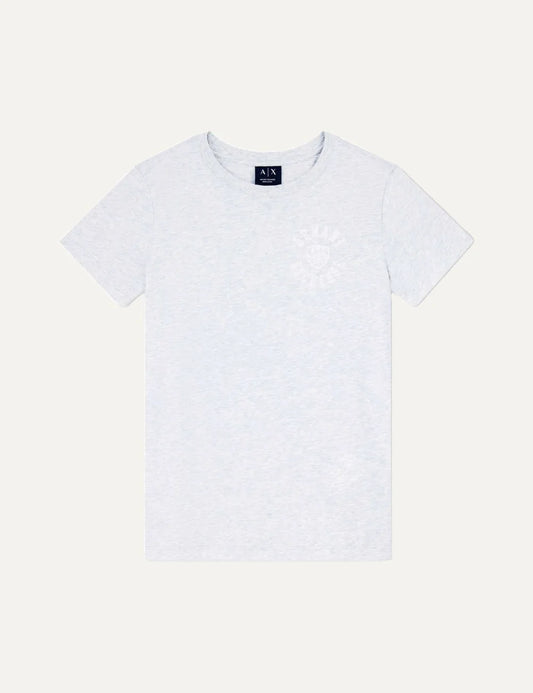Women's Armani Exchange light grey cotton T-shirt with crew neck, short sleeves and tonal logo detail on the chest