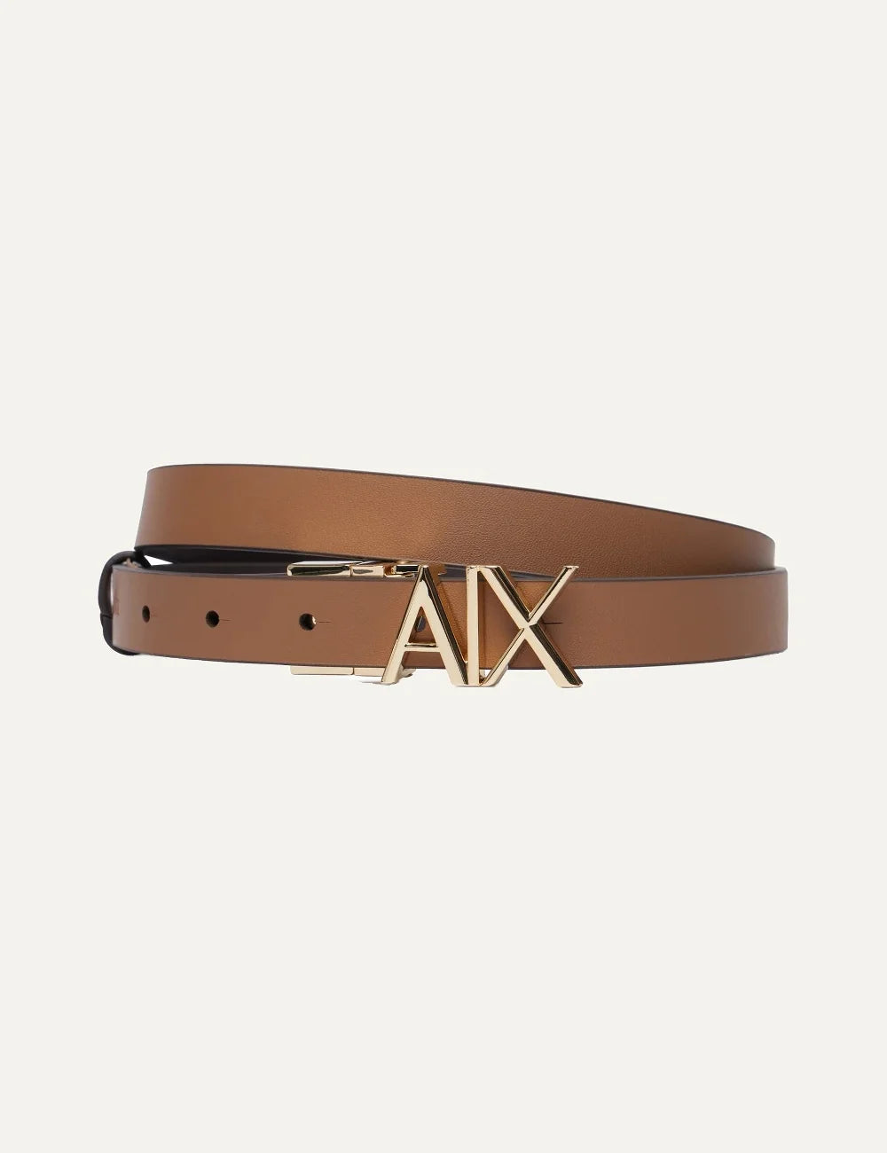 Women's Armani Exchange reversible brown leather belt with gold-tone A|X logo buckle back