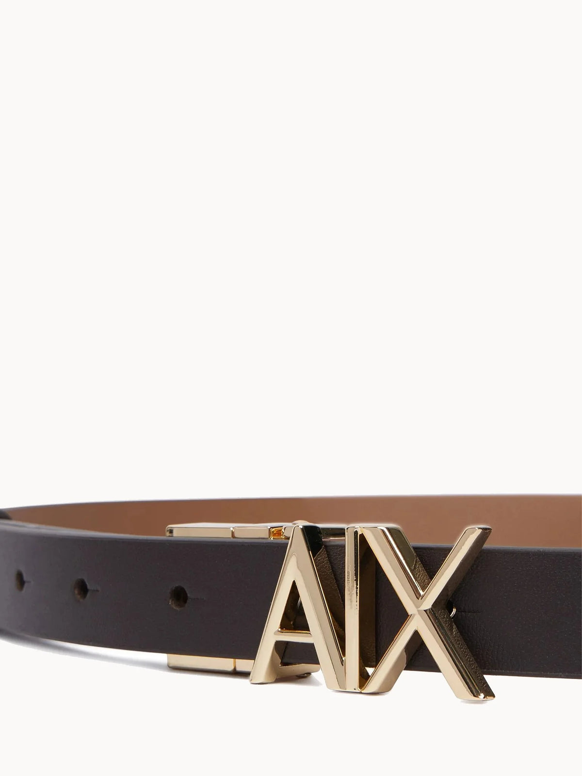 Women's Armani Exchange reversible brown leather belt with gold-tone A|X logo buckle detail