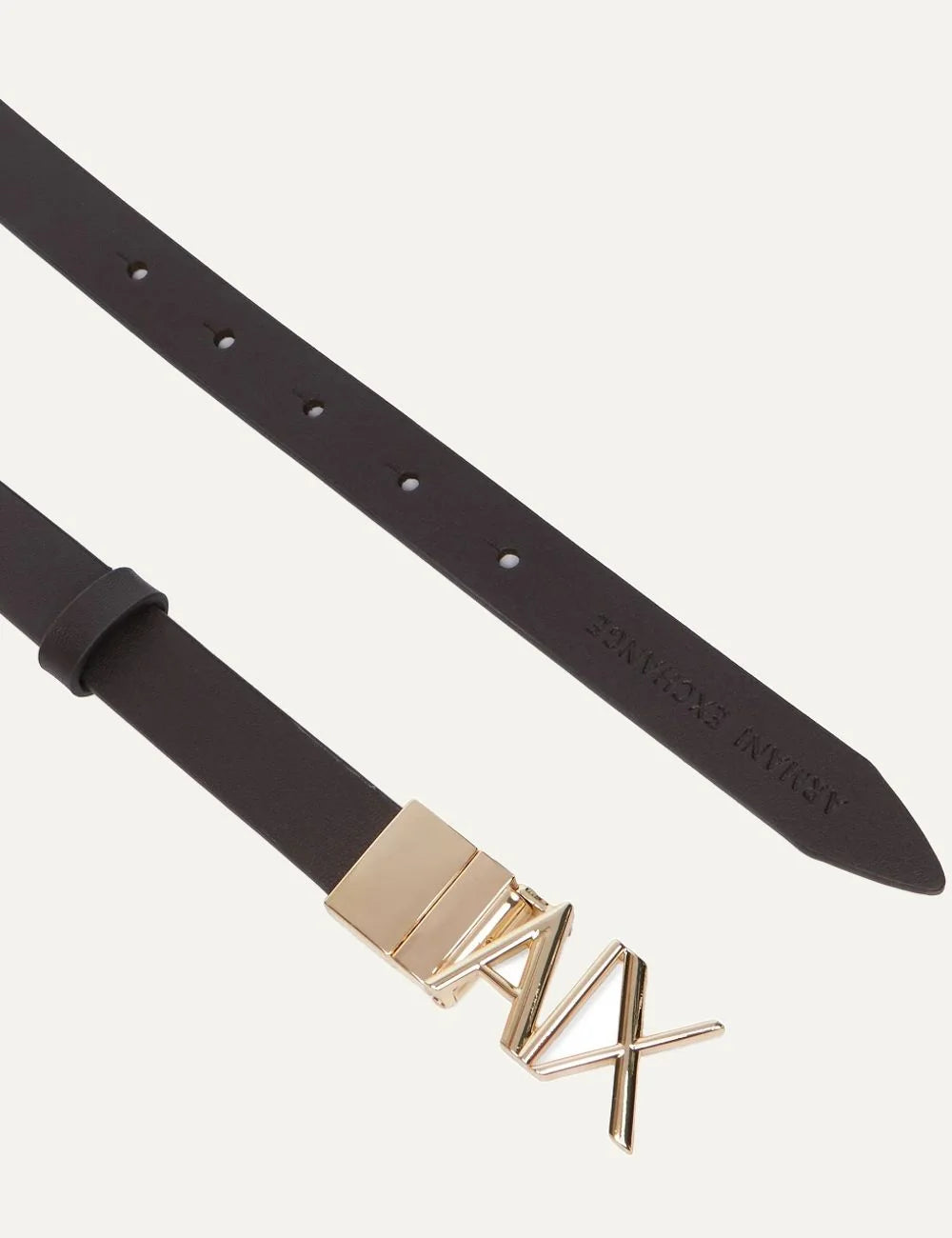 Women's Armani Exchange reversible brown leather belt with gold-tone A|X logo buckle full