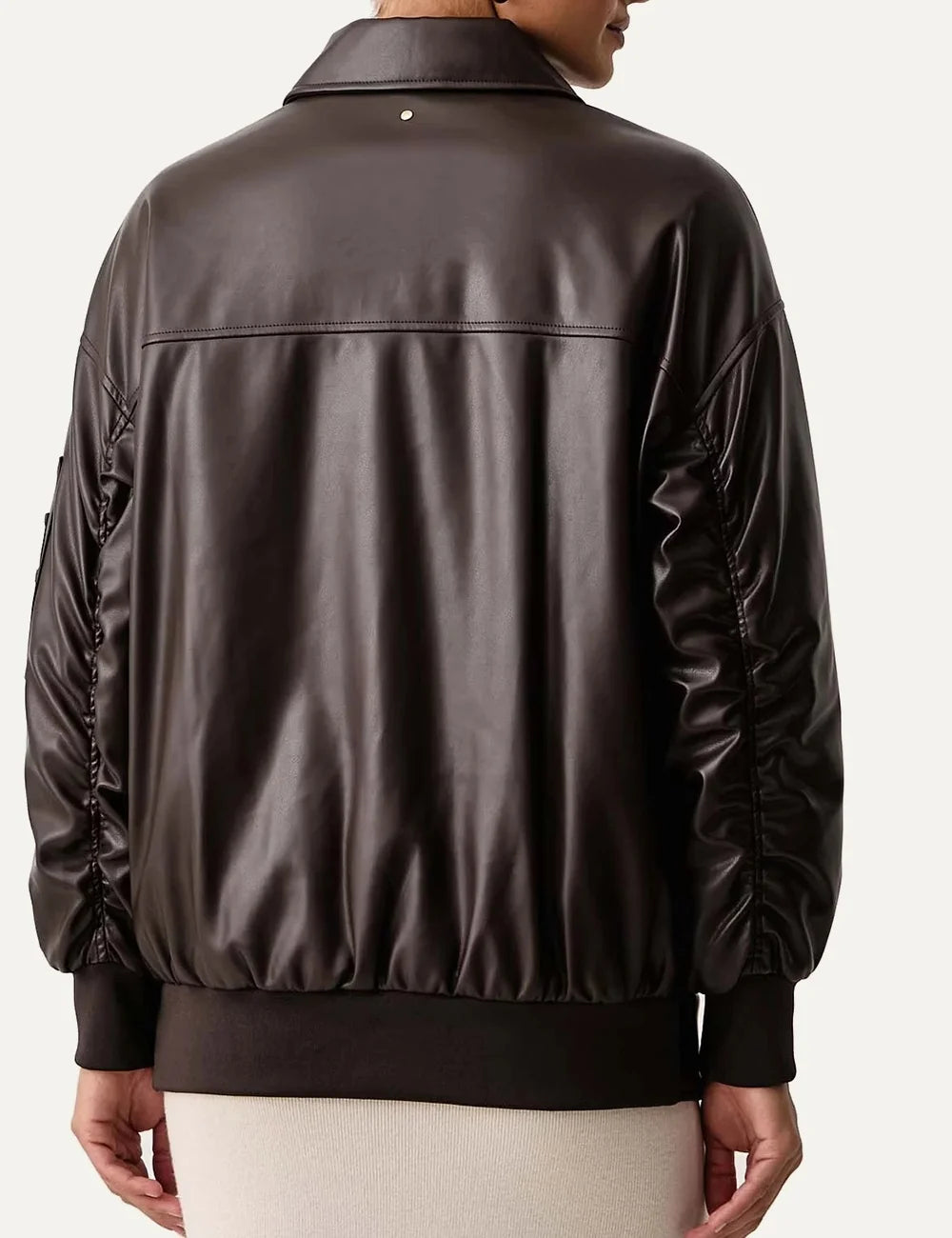 Women's Armani Exchange dark brown oversized biker jacket with asymmetric zip closure and metallic hardware back