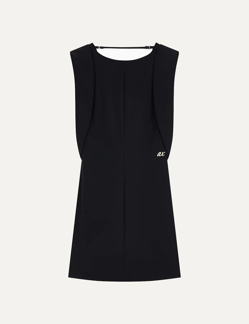 Women's Armani Exchange black sleeveless slim-fit twill dress with structured shoulders and metallic A|X logo