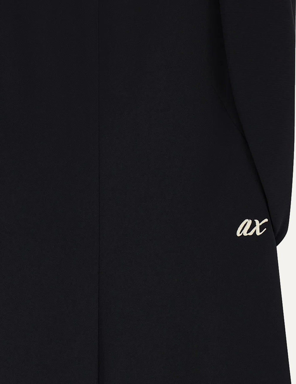 Women's Armani Exchange black sleeveless slim-fit twill dress with structured shoulders and metallic A|X logo detail