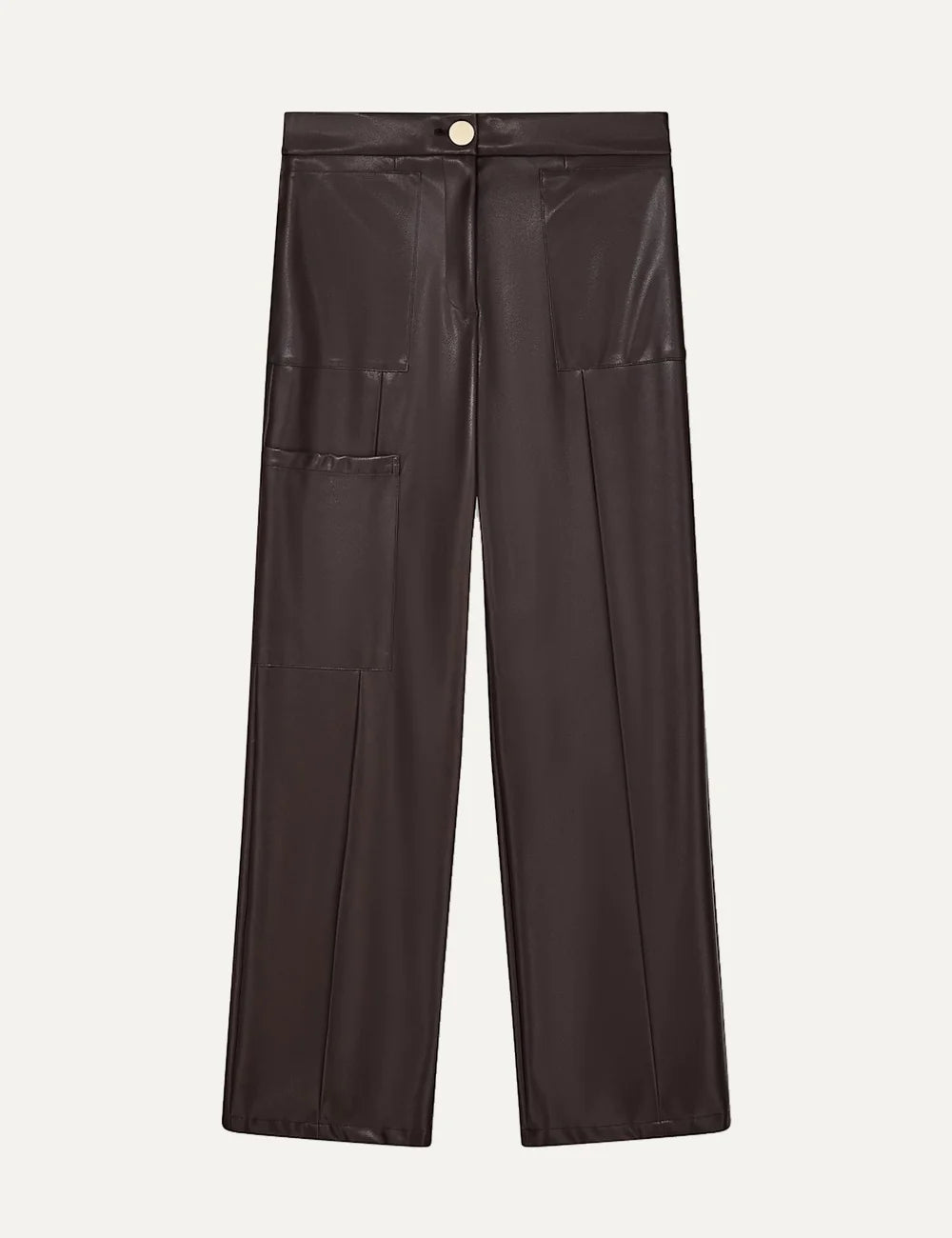 Women's Armani Exchange dark brown coated wide-leg trousers with high waist and utility patch pockets