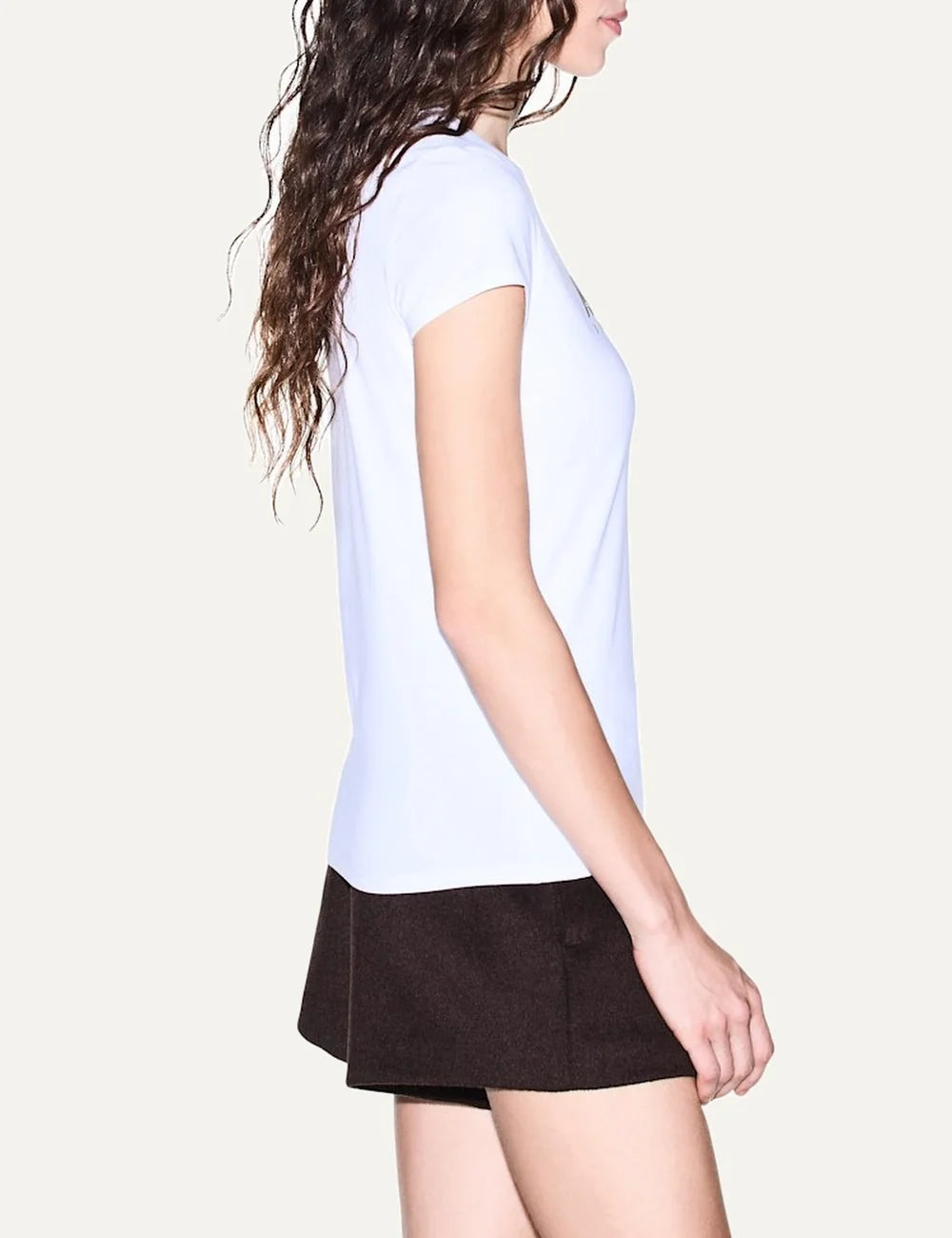 Women's Armani Exchange white slim-fit cotton stretch T-shirt with crew neck, short sleeves and metallic front logo side