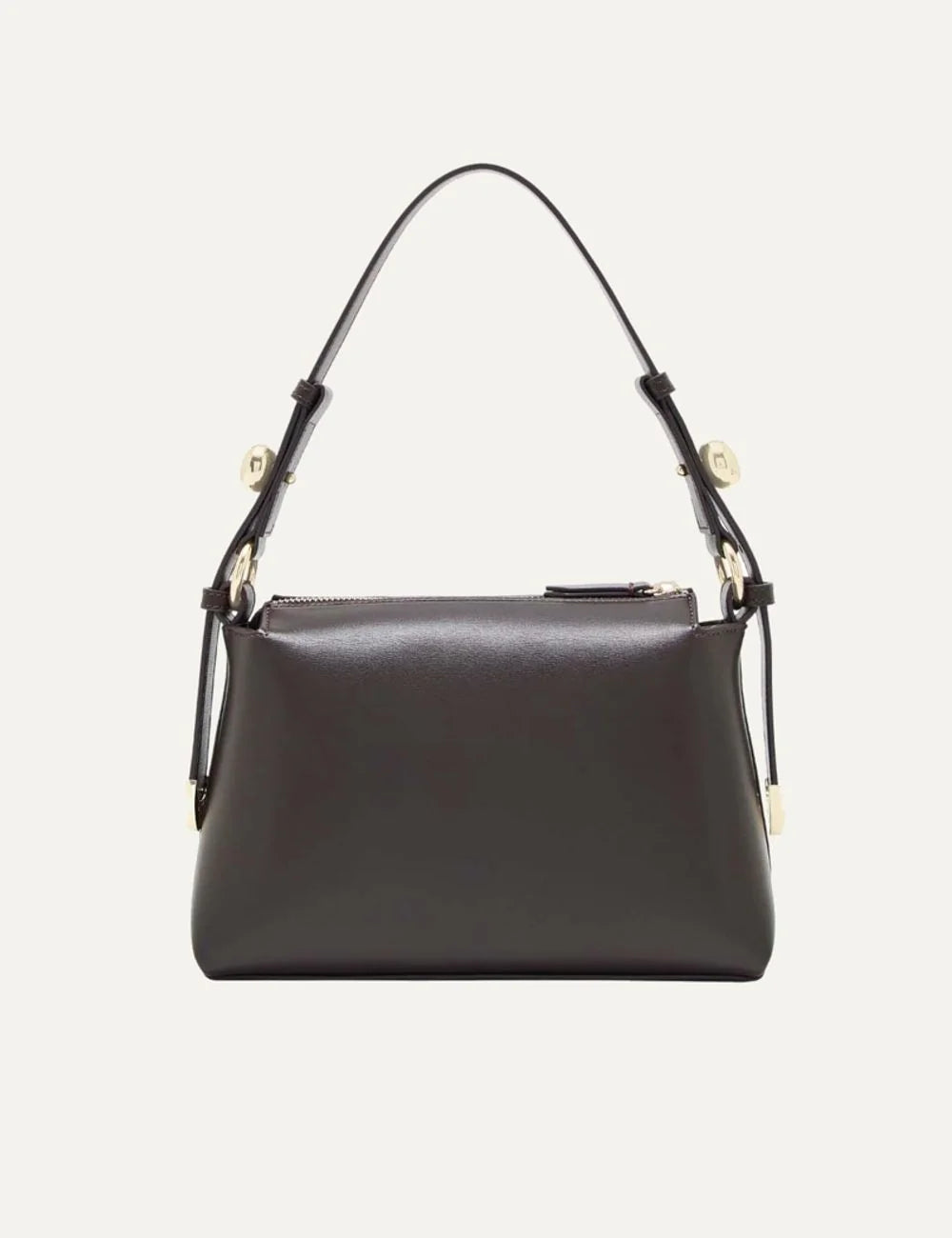 Women's Armani Exchange dark brown shoulder bag with zip closure, detachable strap, gold-tone details and A|X logo back