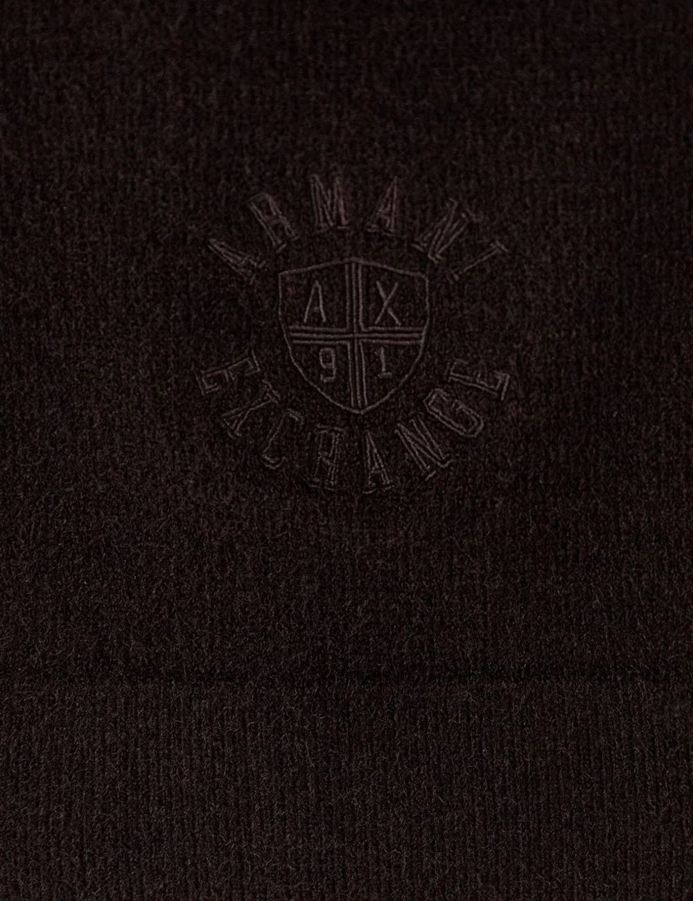 Women's Armani Exchange dark brown rectangular scarf with embroidered logo and straight finished edges detail