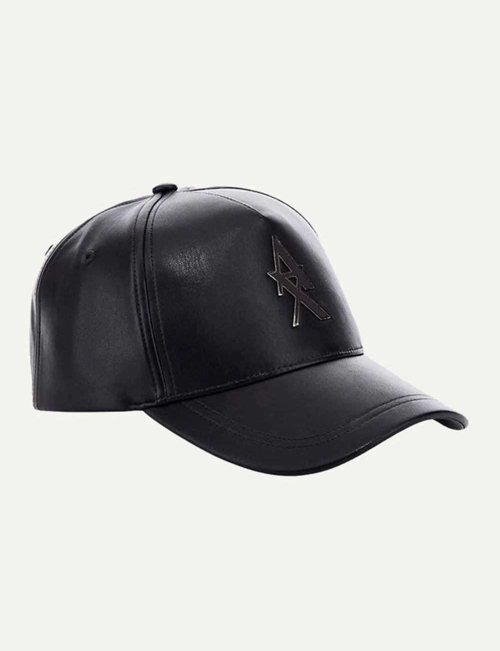Women's Armani Exchange dark brown baseball cap with leather-look finish, curved brim, metal A|X logo and adjustable back strap