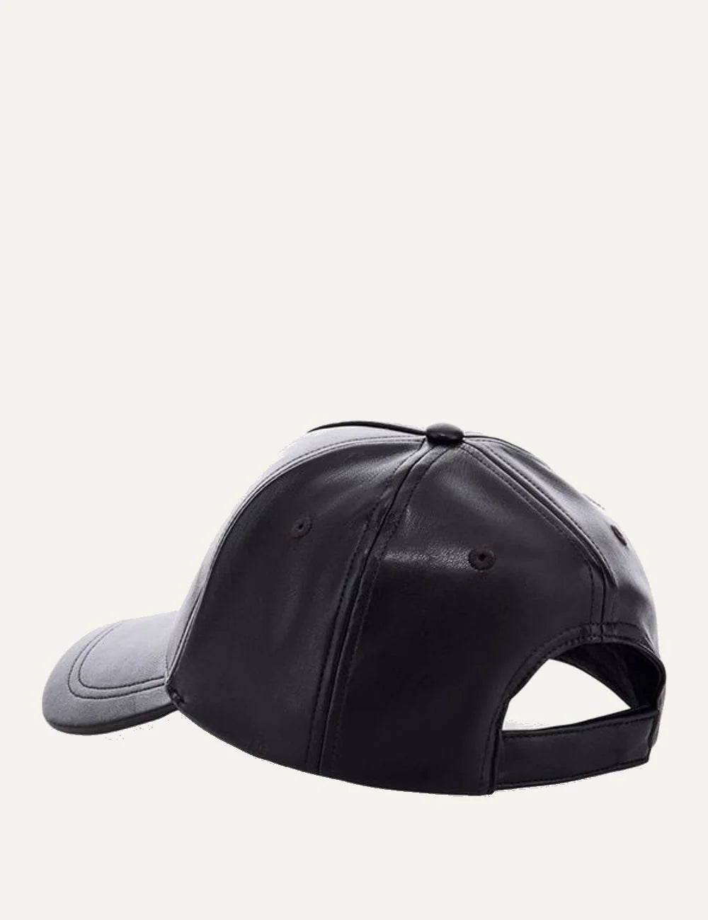 Women's Armani Exchange dark brown baseball cap with leather-look finish, curved brim, metal A|X logo and adjustable back strap back