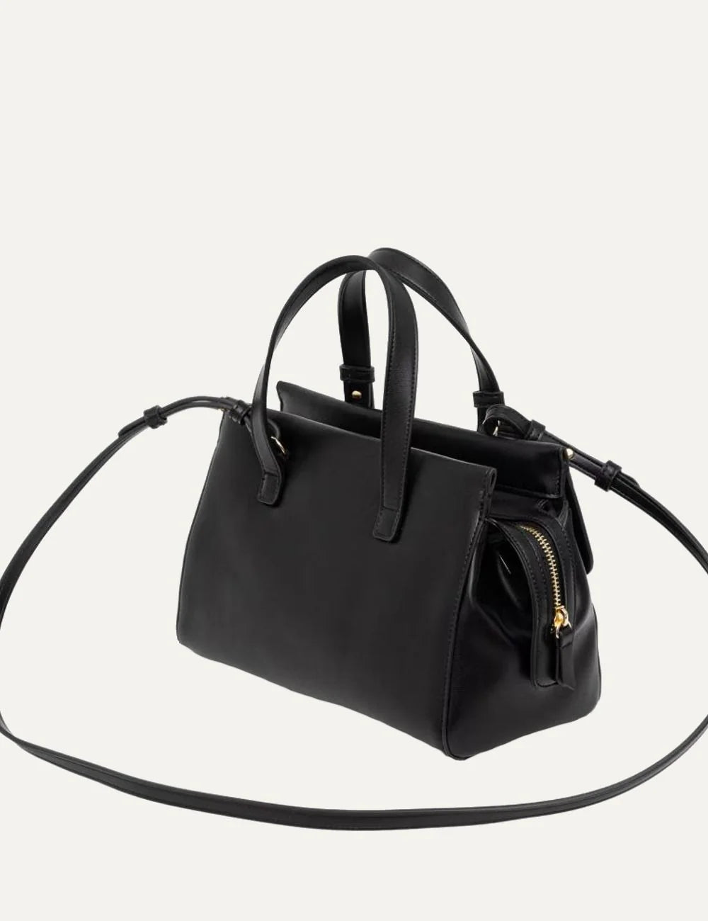 Women's Armani Exchange black handbag with two top handles, gold-tone A|X padlock detail, front logo and detachable adjustable shoulder strap back