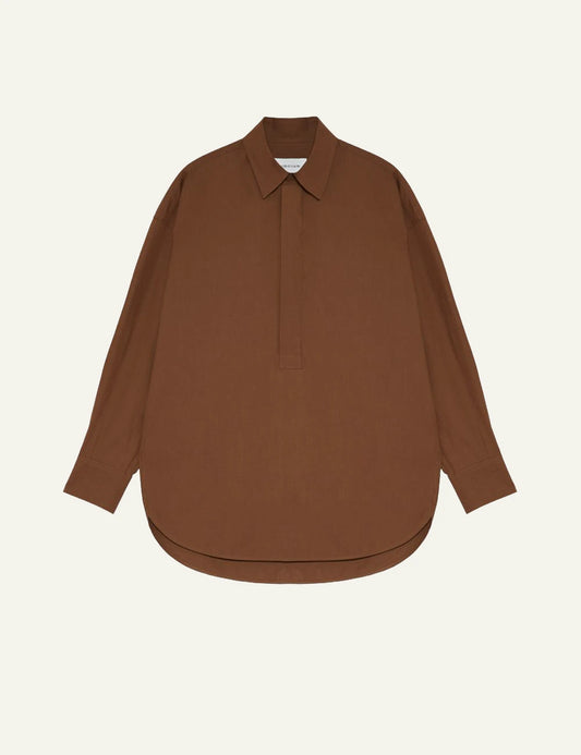 Armarium cotton popover shirt mocha loose fit front flat view