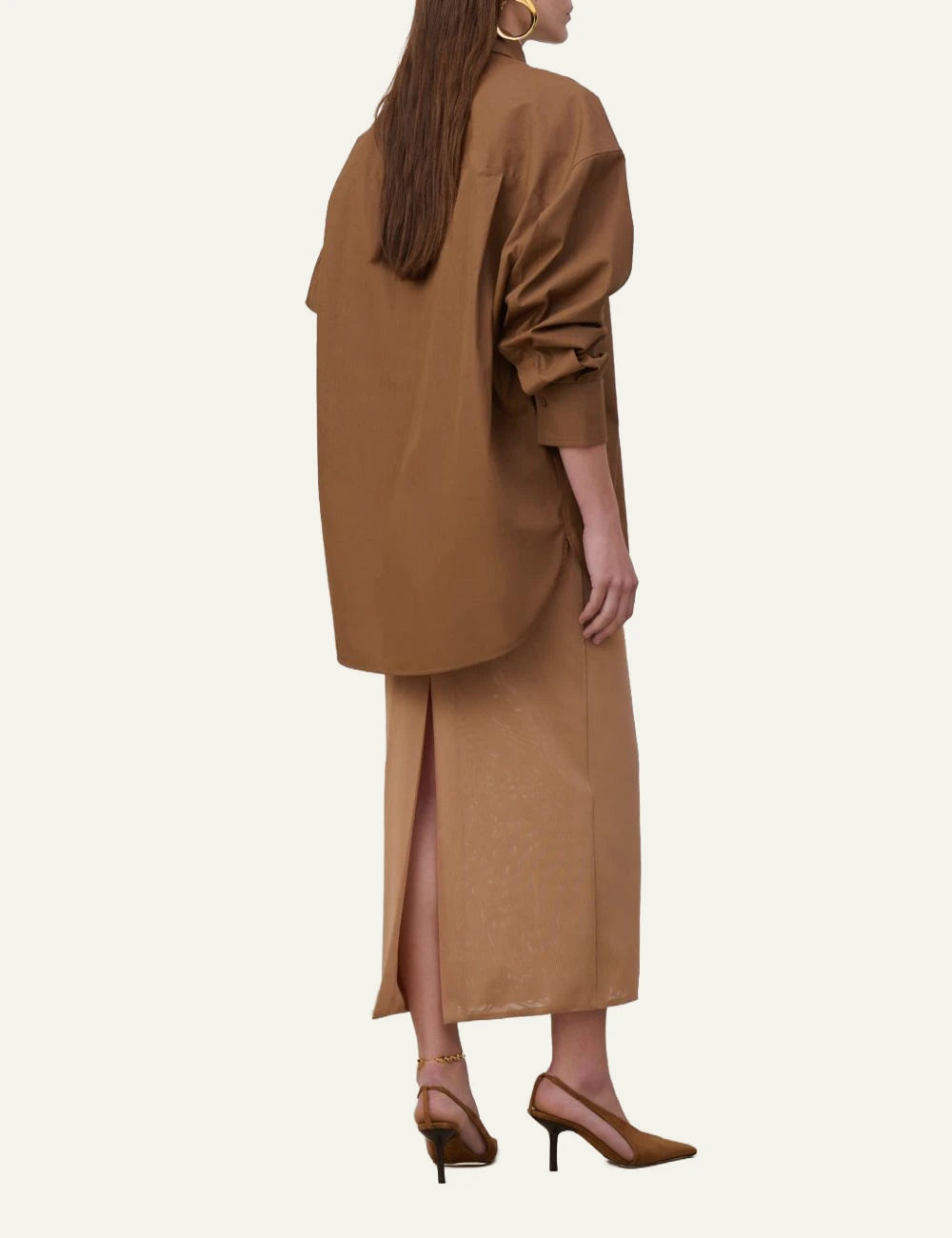 Armarium cotton popover shirt mocha loose fit back view