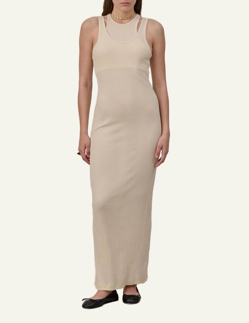 Armarium ribbed tank dress butter cotton maxi front model view